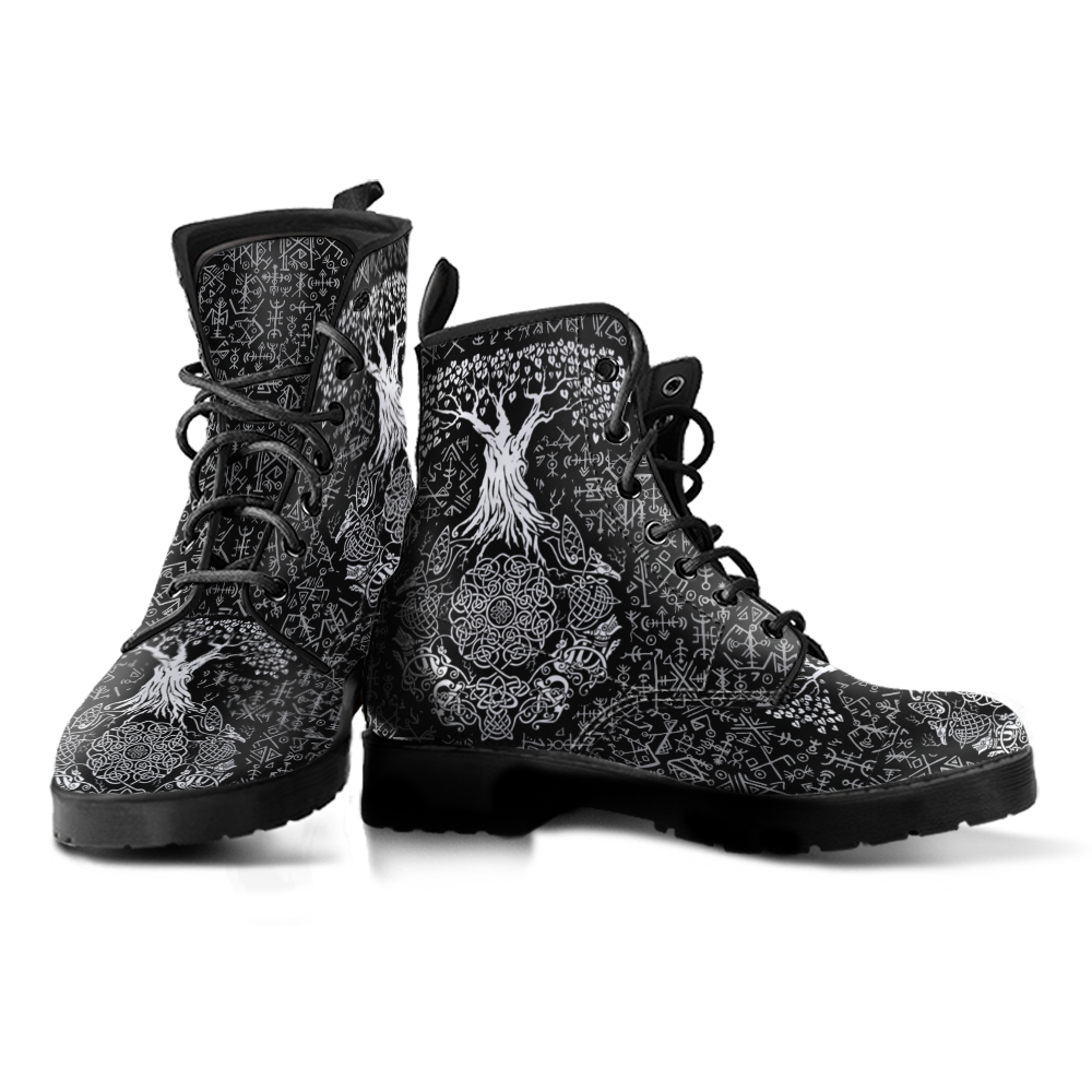 Viking Women's Leather Boots, Tree Of Life Celtic Knot with Futhark RLT12
