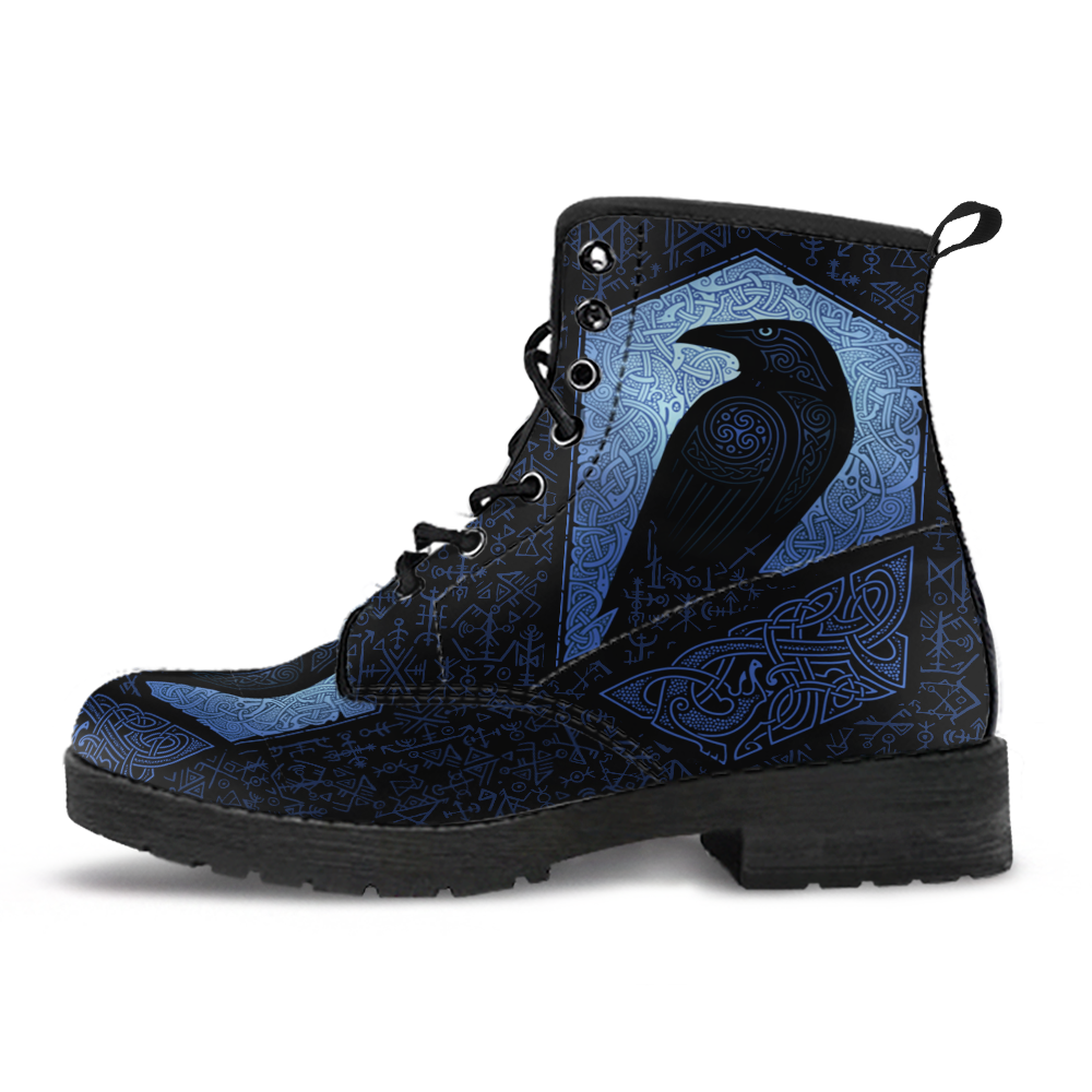 Viking Women's Leather Boots, The Raven Of Odin with Futhark RLT12