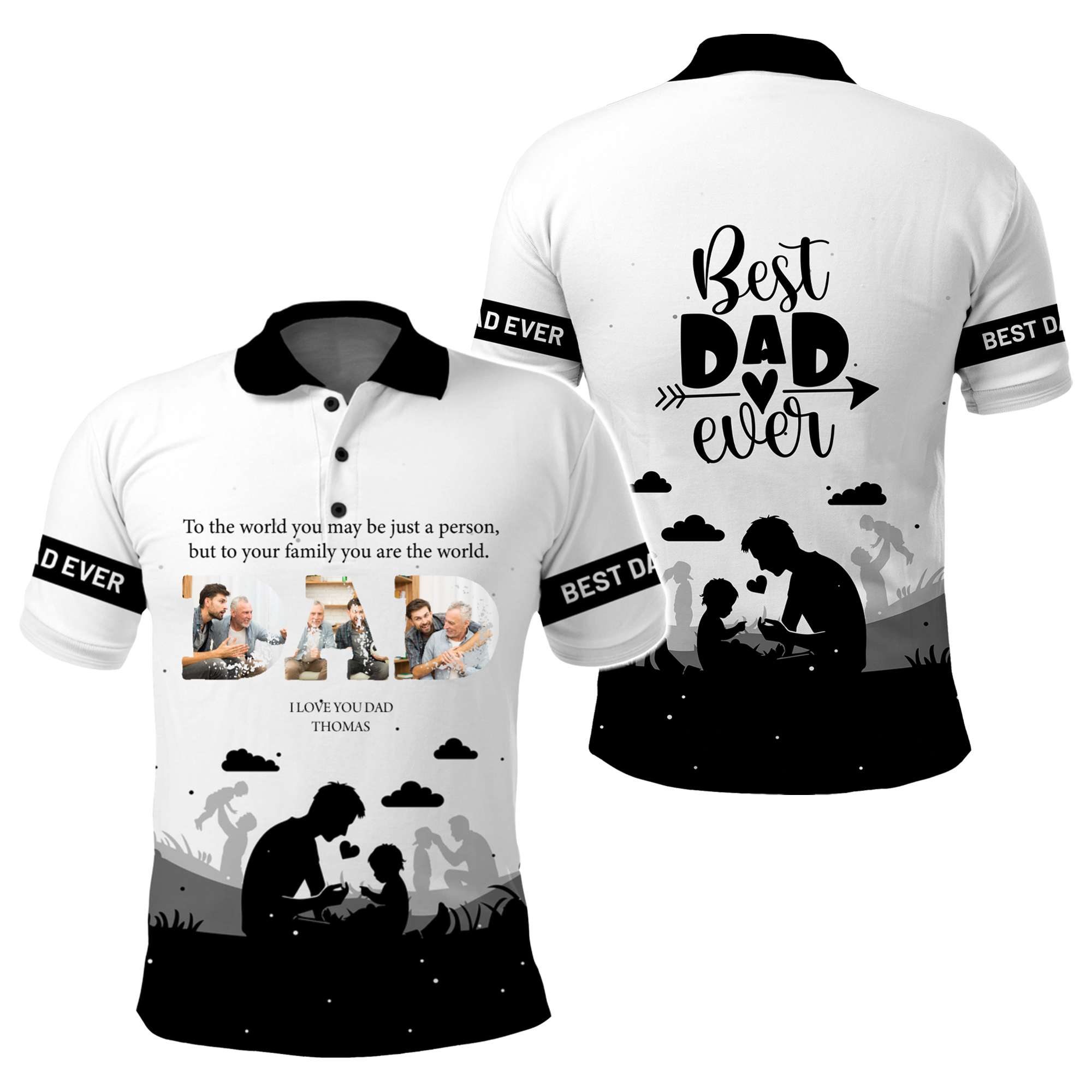 Custom Photo Father's Day Polo Shirt I Love You Dad CTM05