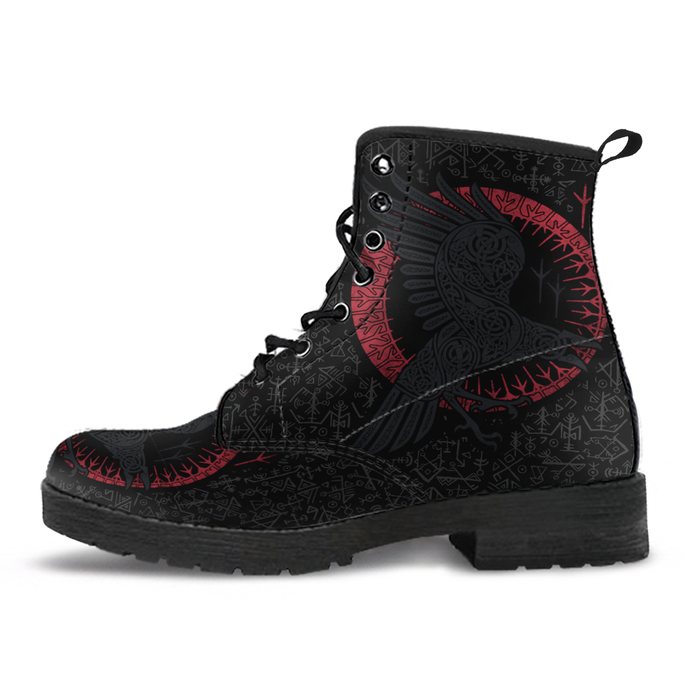 Viking Men's Leather Boots, Ragnar's Raven with Futkark RLT12