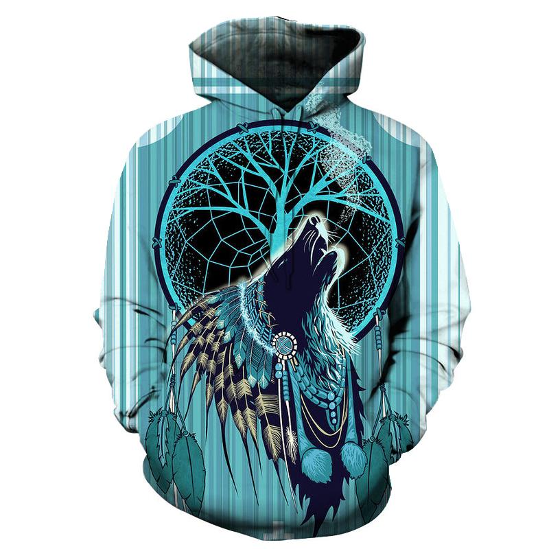 Wolf Blue 3D Native American Hoodie LT10