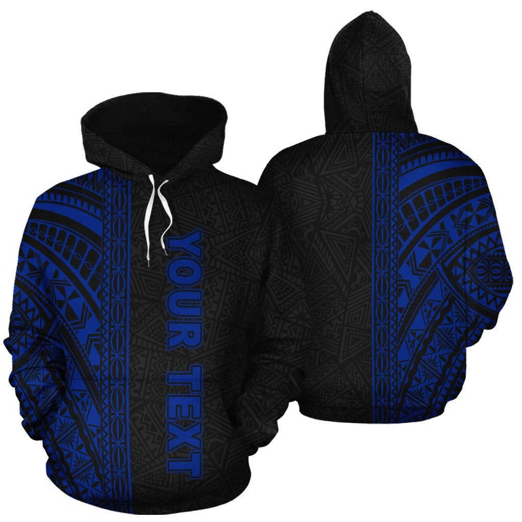 Custom Polynesian Hoodie - Black Blue Poly Line