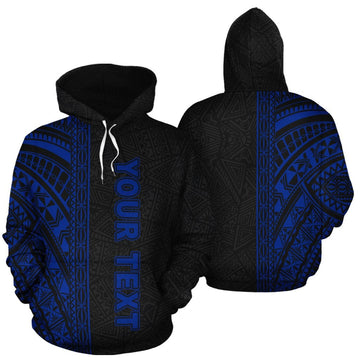 Custom Polynesian Hoodie - Black Blue Poly Line