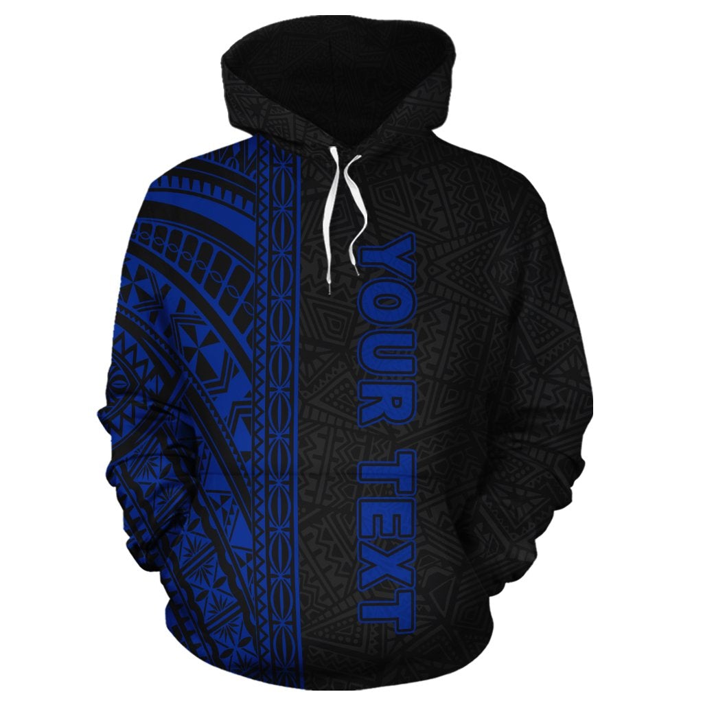 Custom Polynesian Hoodie - Black Blue Poly Line