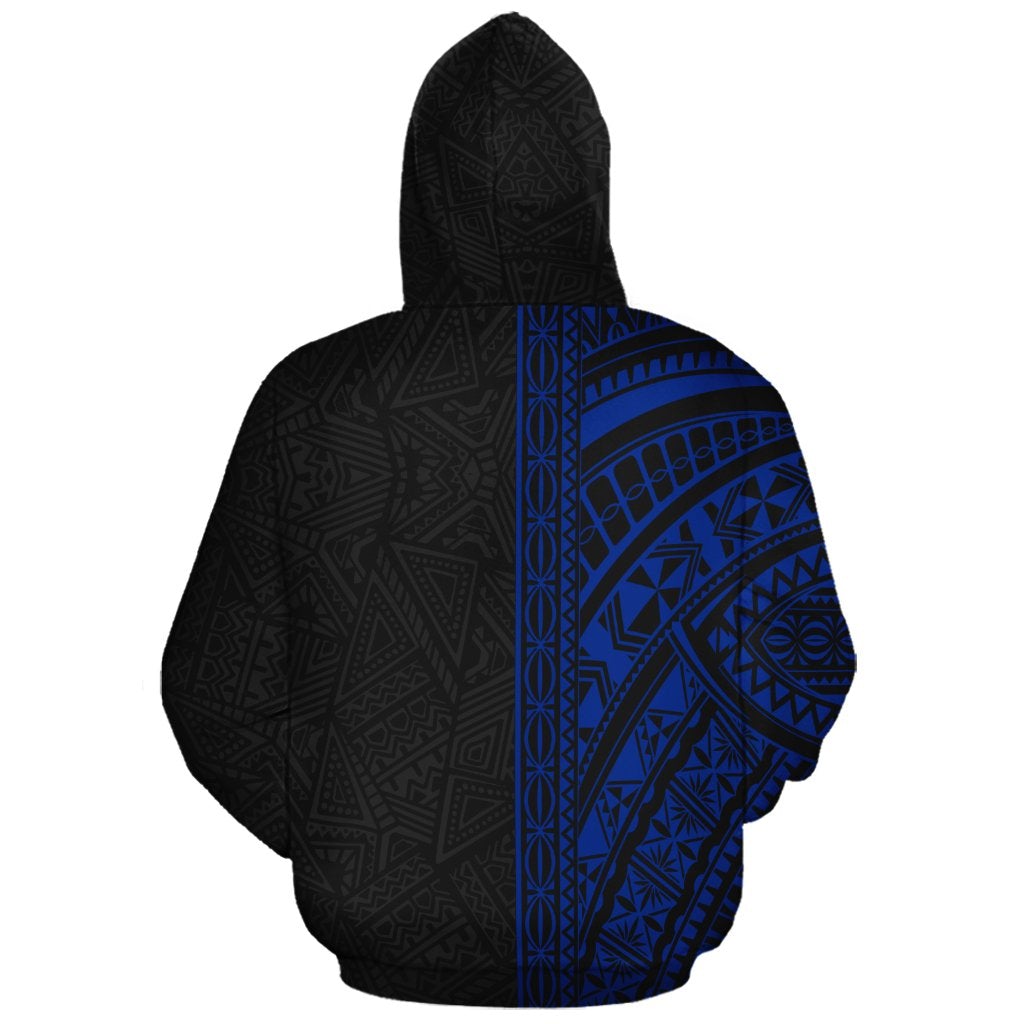 Custom Polynesian Hoodie - Black Blue Poly Line