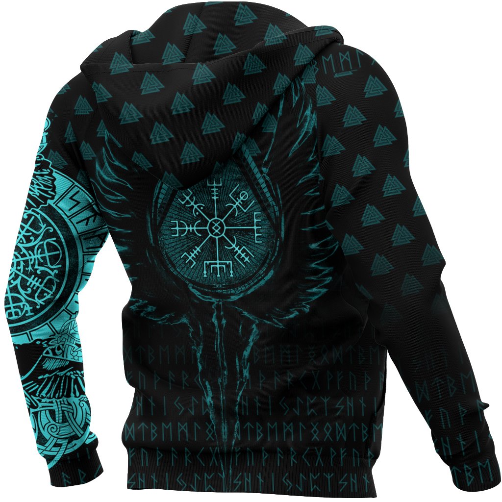 Viking Hoodie Old Norse Odin Tattoo Cyan RLT12