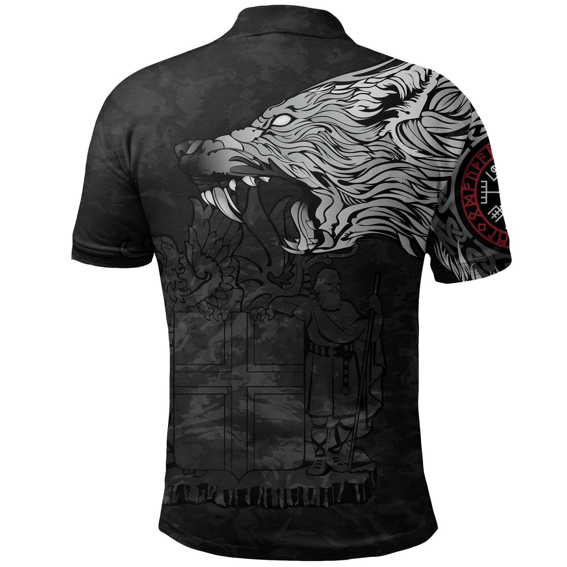 Viking Polo Shirt, Fenrir Wolf and Vegvisir RLT12