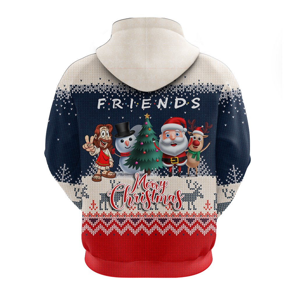 Christmas Jesus With Santa, Snowman And Reindeer Ugly Pattern Hoodie LT12