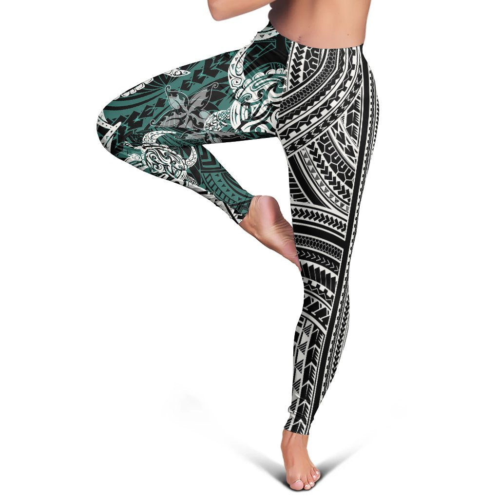 Polynesian Leggings Turtle With Ethnic Motives and Floral Elements LT20