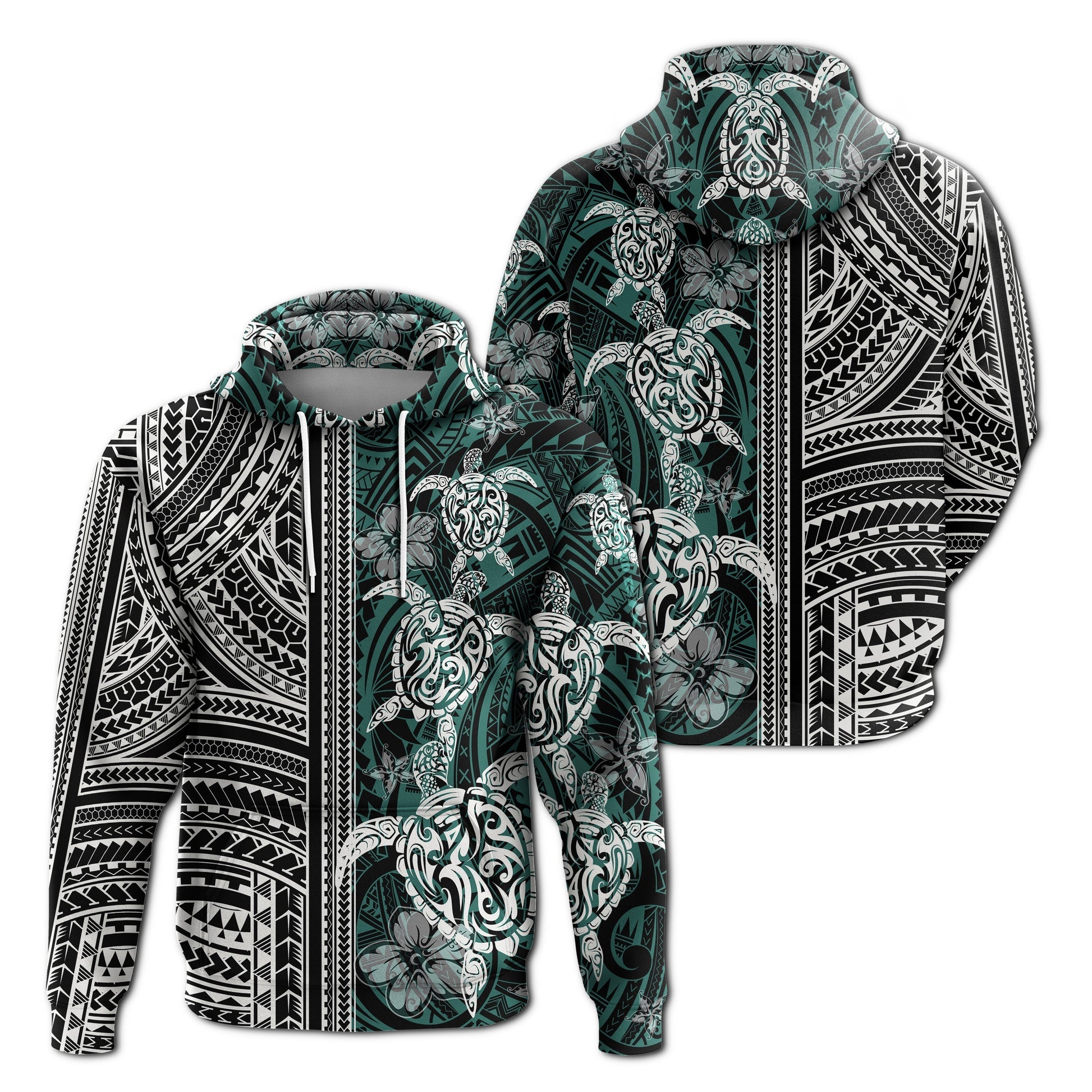 Polynesian Zip Up Hoodie Turtle With Ethnic Motives and Floral Elements LT20