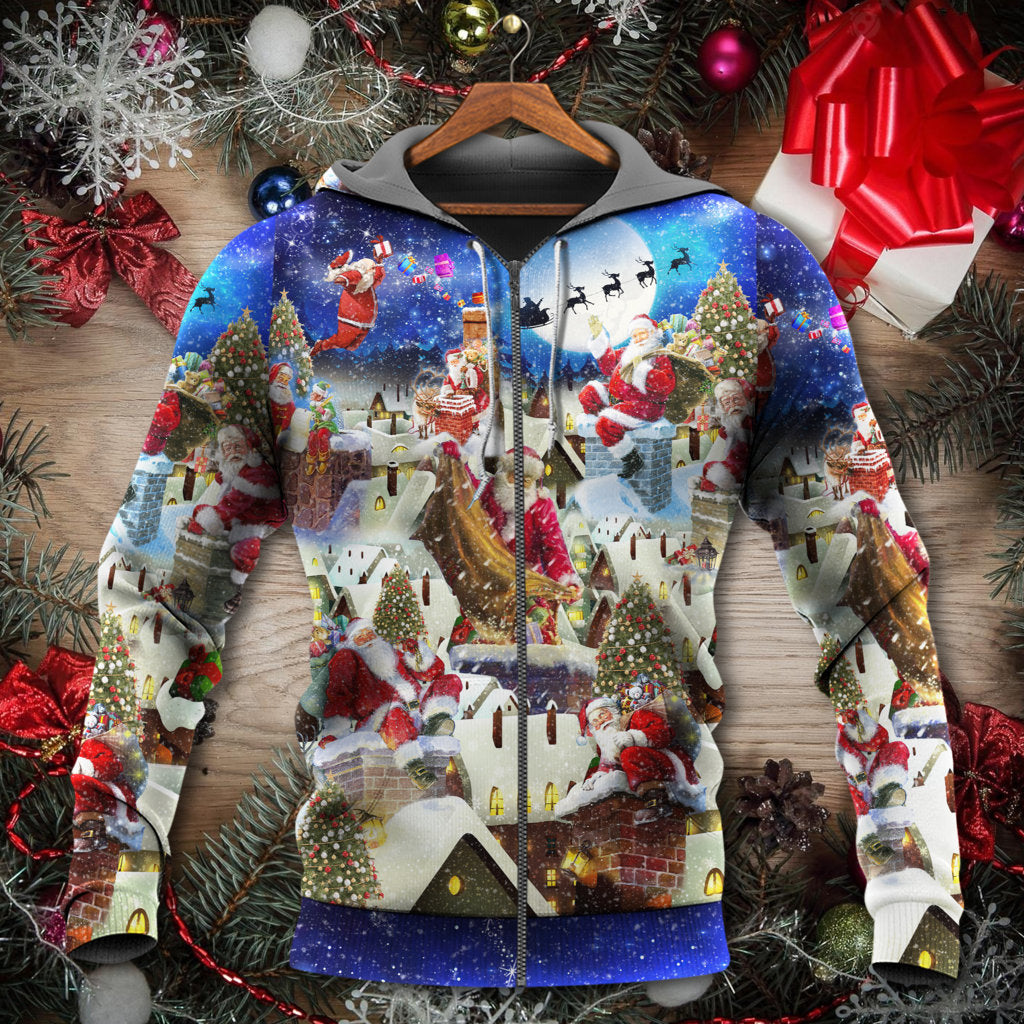 Christmas Up On Rooftop Santas Busiest Night With Reindeer Hoodie