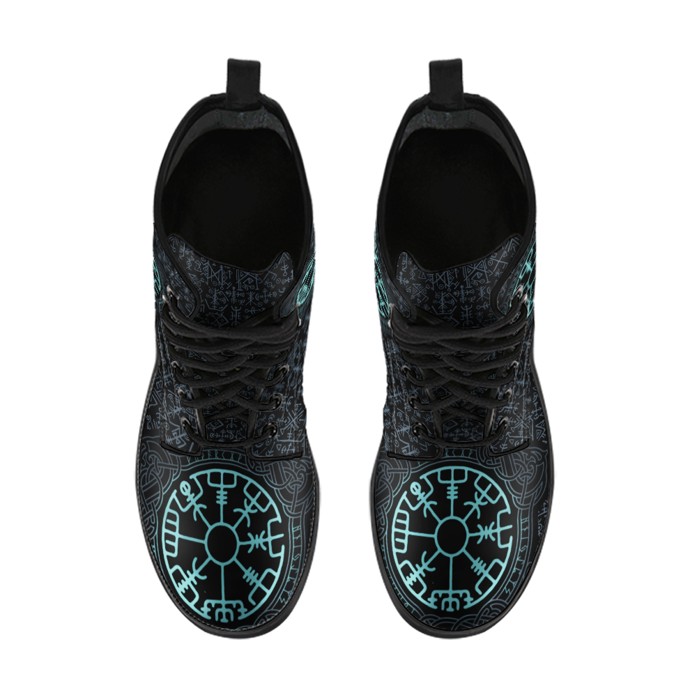 Viking Men's Leather Boots, Vegvisir Symbol and Futhark RLT12