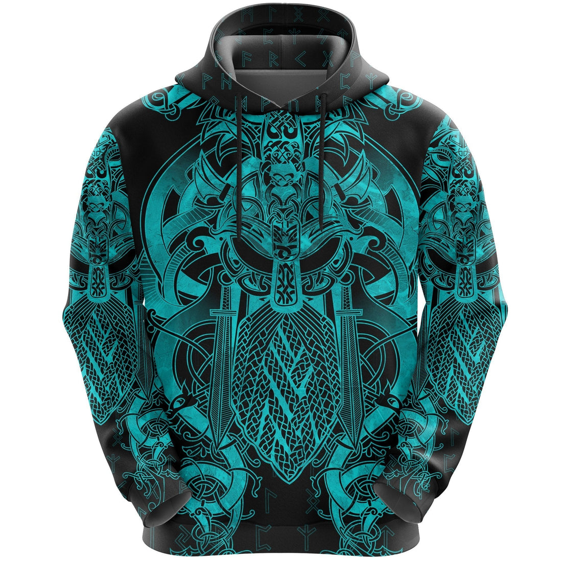 Viking Fenrir and Tyr Tattoo Hoodie Blue Version RLT12