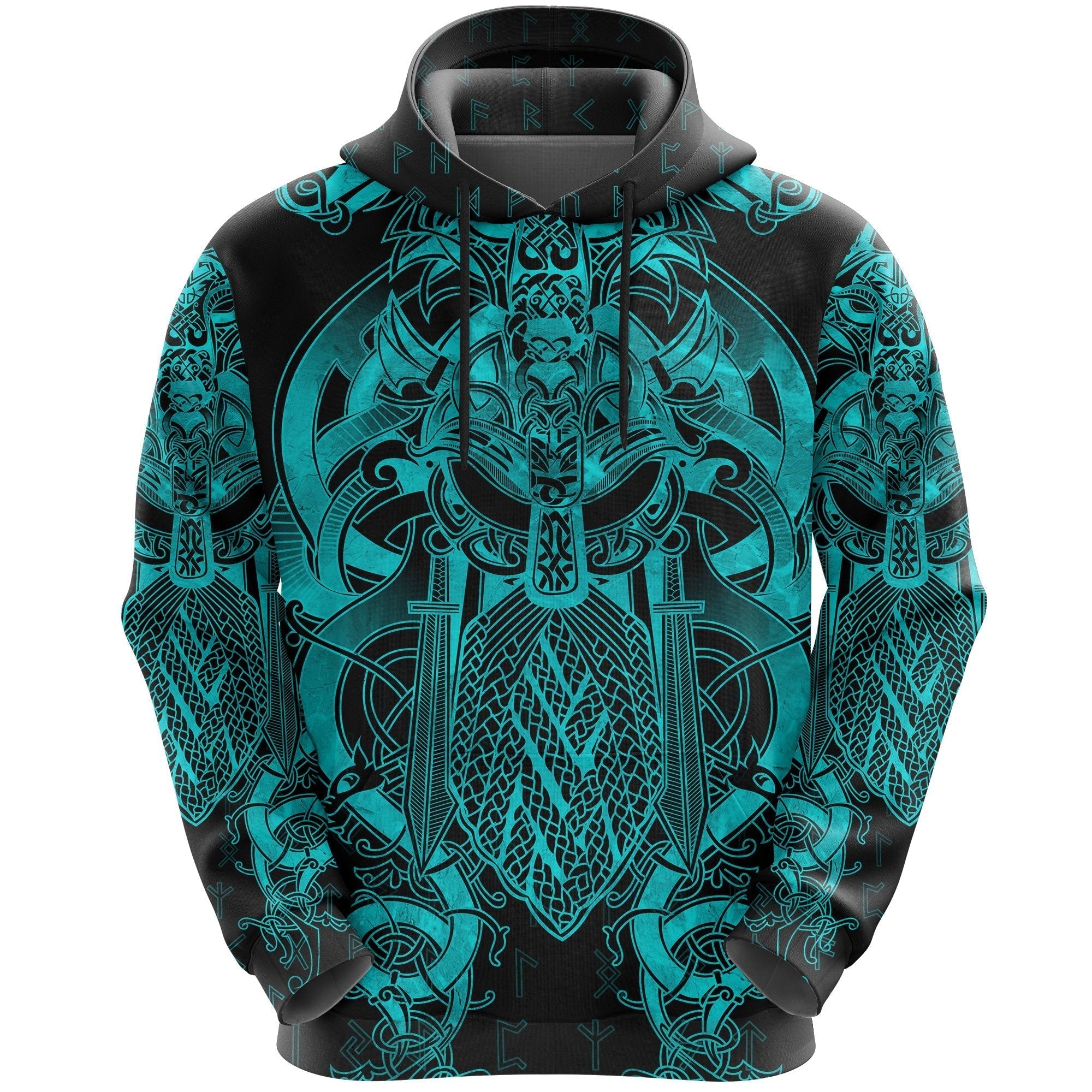 Viking Fenrir and Tyr Tattoo Hoodie Blue Version RLT12