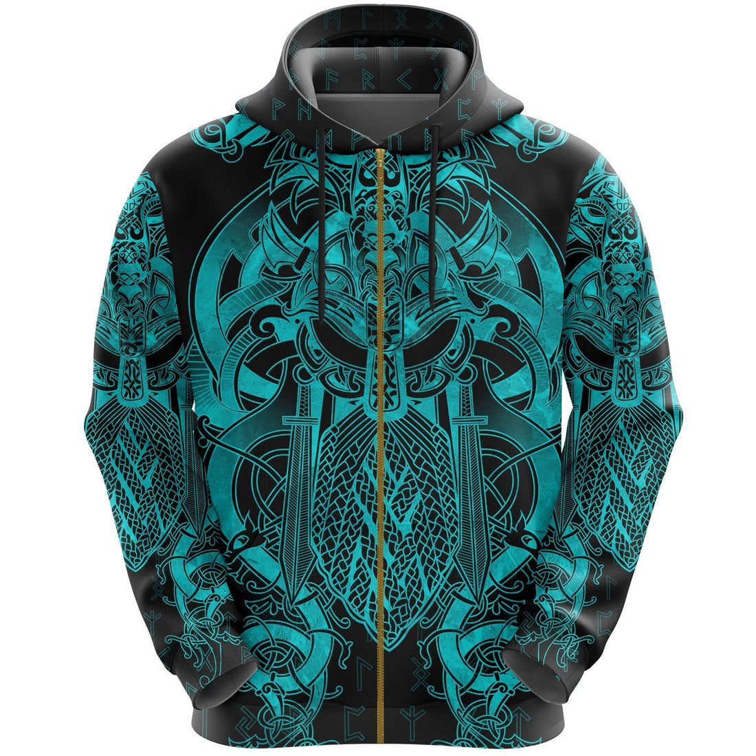 Viking Fenrir and Tyr Tattoo Zip Hoodie Blue Version RLT12
