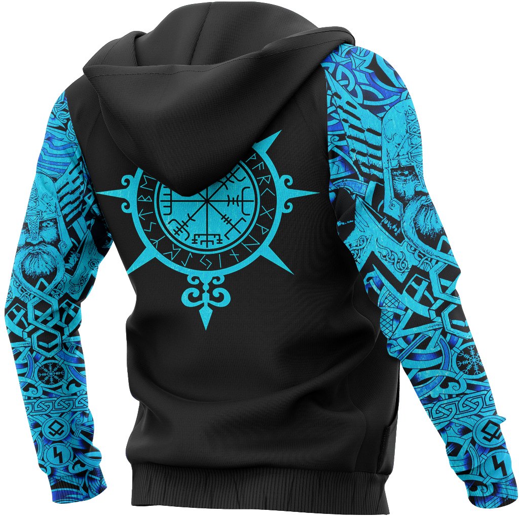 Viking Hoodie Tattoo All Over Print Blue (Zip) RLT12
