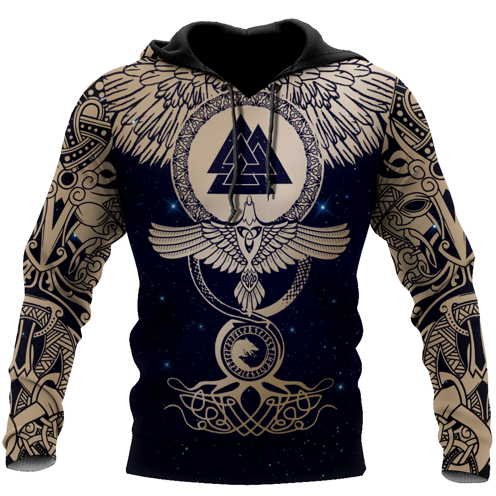 Viking Clothing Viking Wolf and Ravens Hoodie RLT12