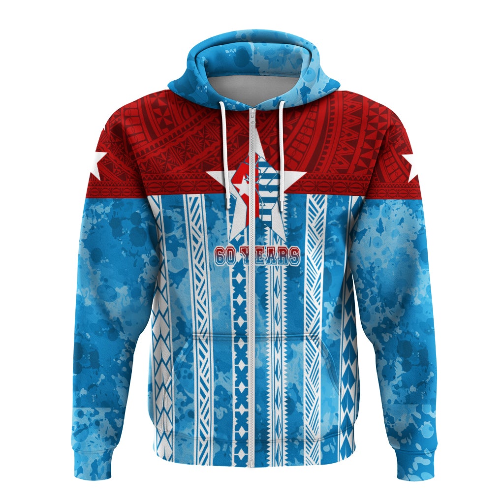 West Papua 60 Years OPM Morning Star with Polynesian Pattern Zip Hoodie LT7
