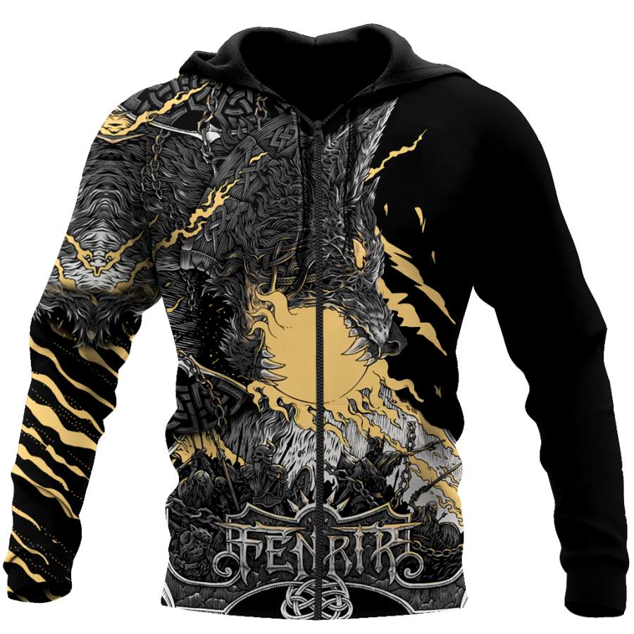 Viking Clothing Fenrir Norse Wolf Hoodie RLT12