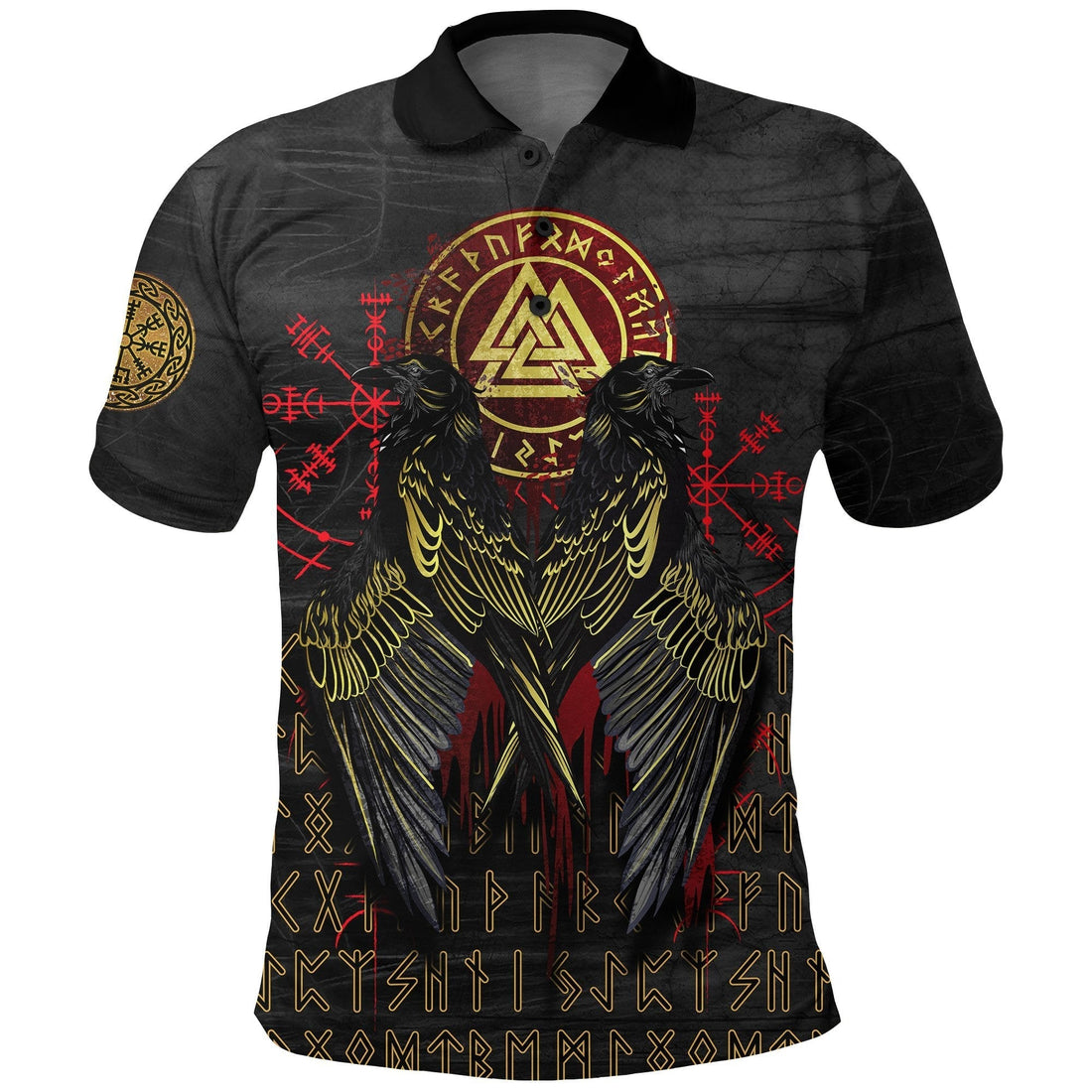Viking Polo Shirt Vikings Valknut and Ravens Tattoo RLT12