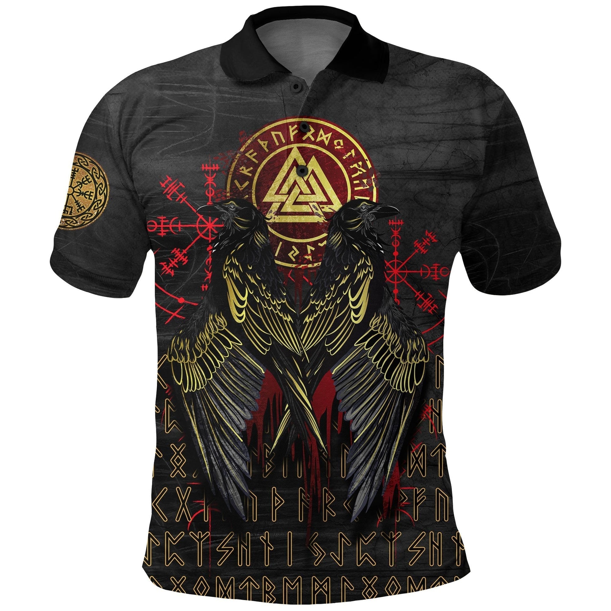 Viking Polo Shirt Vikings Valknut and Ravens Tattoo RLT12