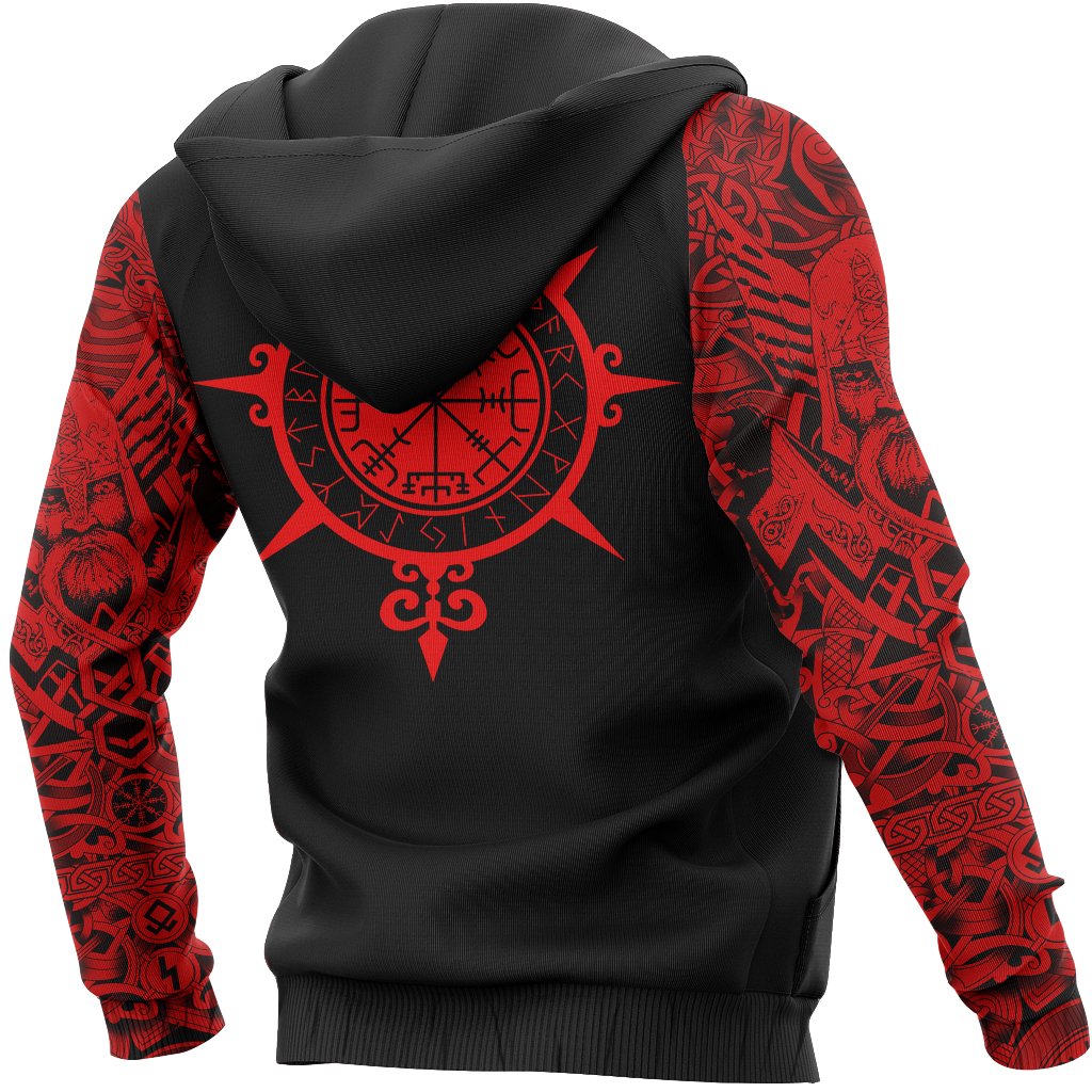 Viking Hoodie Tattoo All Over Print Red (Zip) RLT12