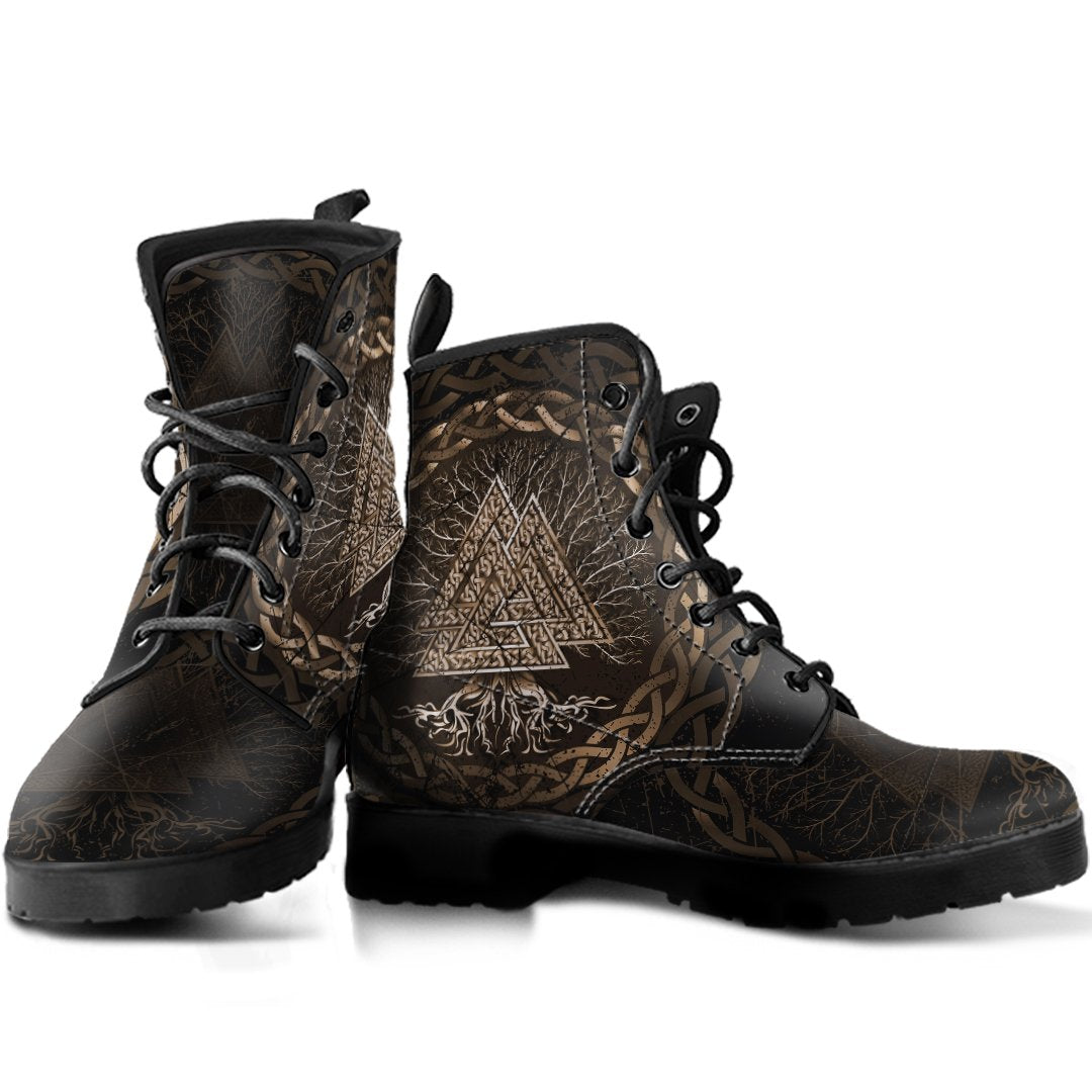 Viking Leather Boots Celtic and Valknut and Tree Of Life Yggrdrasil RLT12