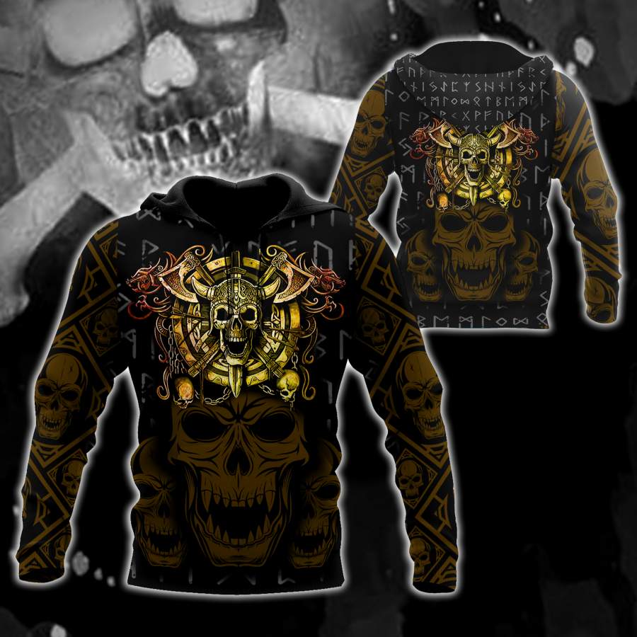 Viking Clothing Golden Viking Skull Hoodie RLT12