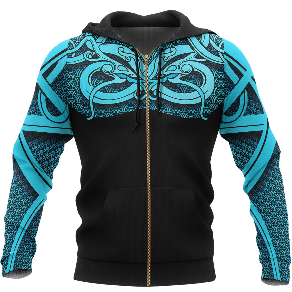 Viking Hoodie Best Viking Tattoo Blue (Zip) RLT12