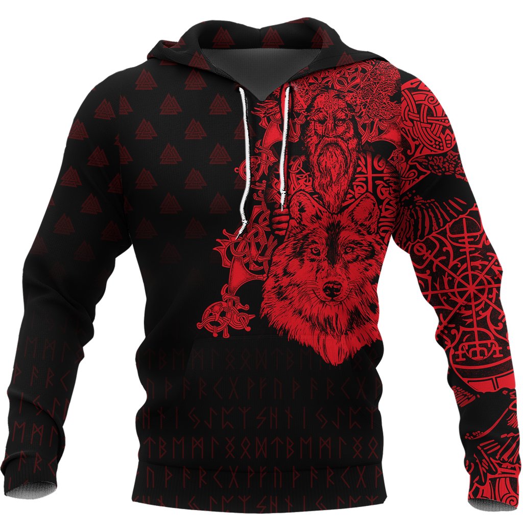 Viking Hoodie Old Norse Odin Tattoo Red RLT12