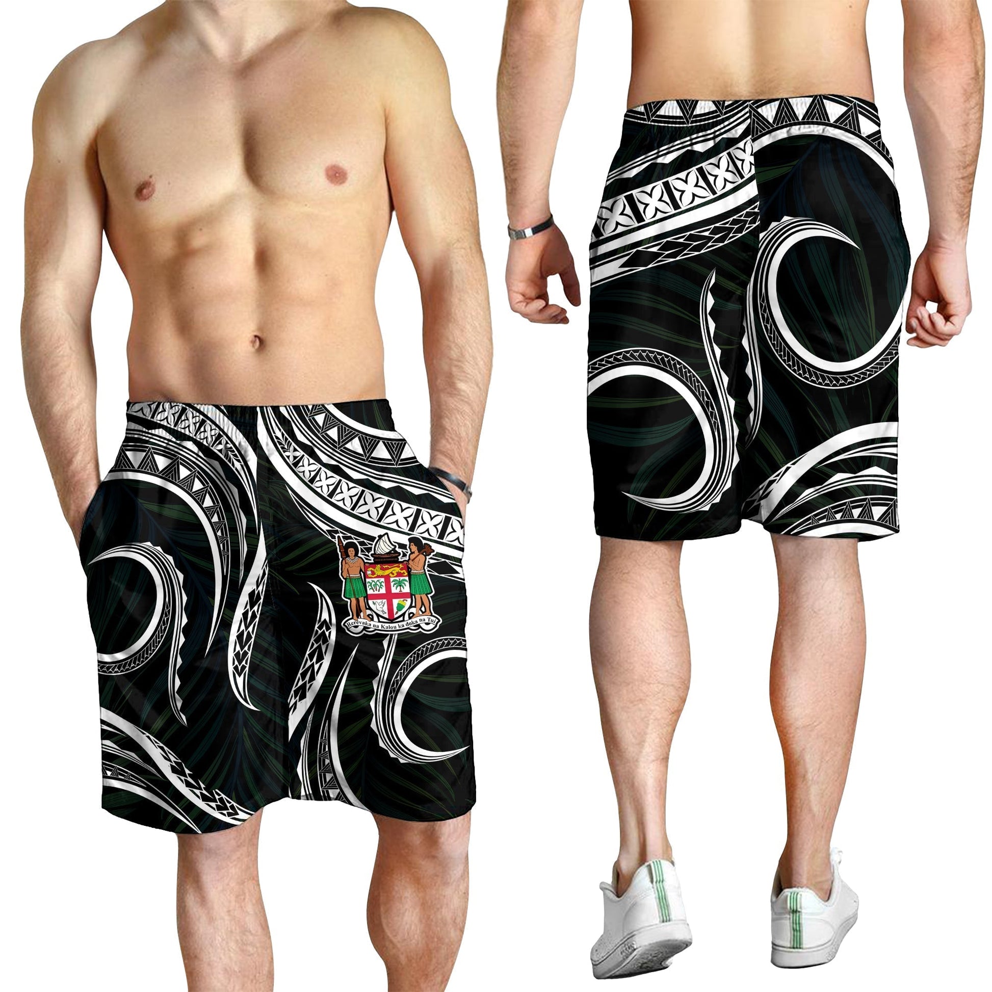 Fiji Coat of Arms Men Short Polynesian mix Coconut Pattern LT13