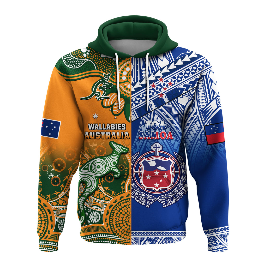 Custom Australia Wallabies And Toa Samoa Rugby Hoodie Aboriginal Mix Polynesian LT14
