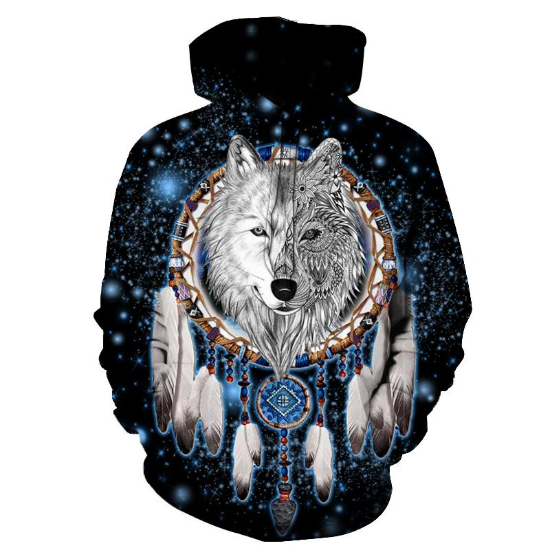 White Wolf Dreamcatcher Native American All Over Hoodie LT10