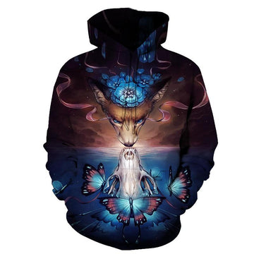Skull Pattern Butterfly Native American All Over Hoodie LT10