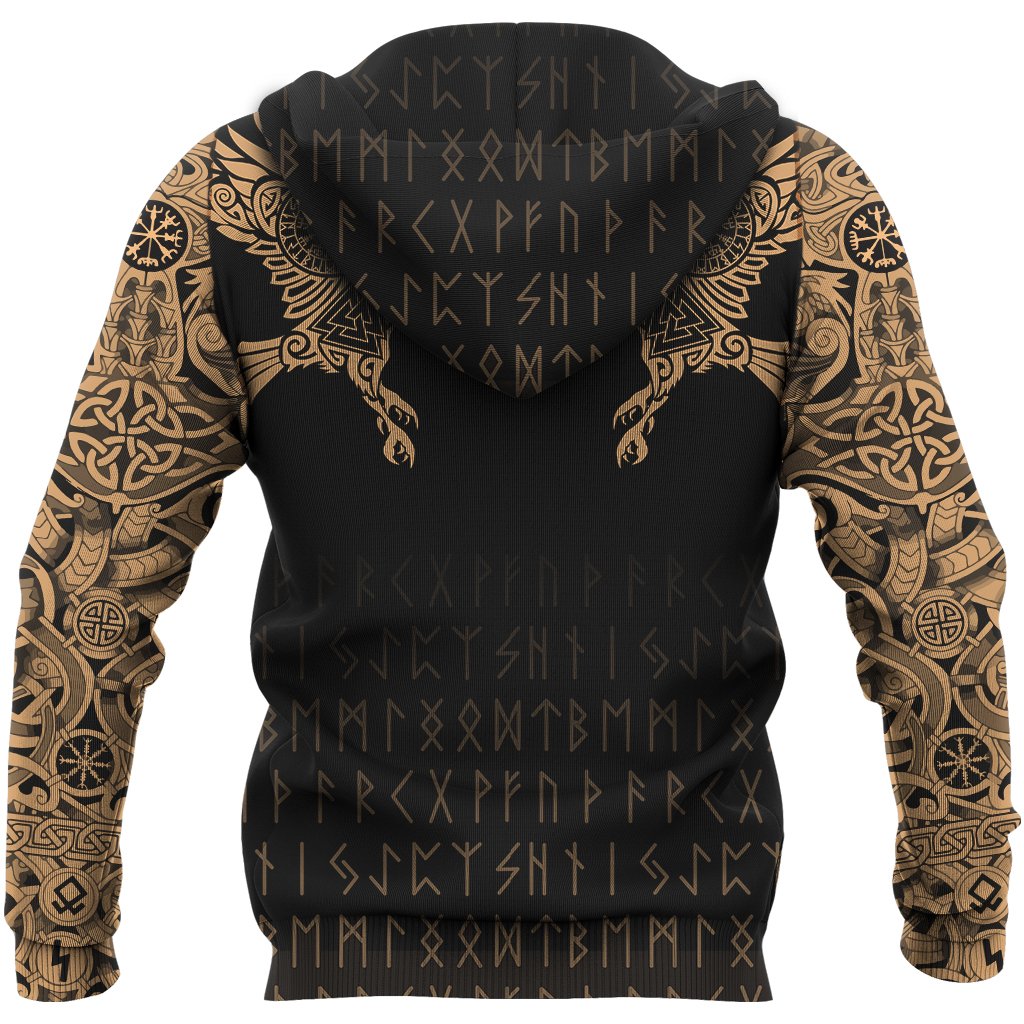 Viking Hoodie The Raven Of Odin Tattoo Special Gold (Zip) RLT12