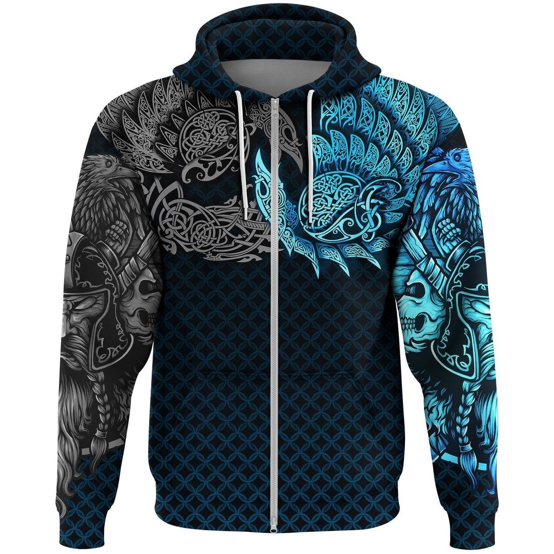 Viking Zip Hoodie Ravens Of Midgard Blue RLT12