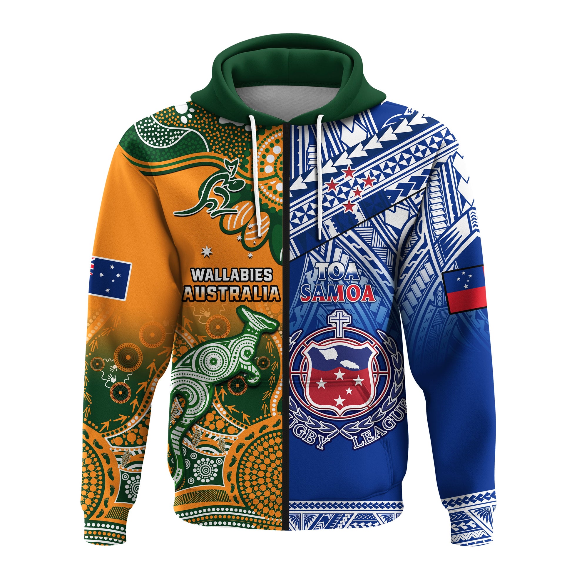 Custom Australia Wallabies And Toa Samoa Rugby Hoodie Aboriginal Mix Polynesian LT14