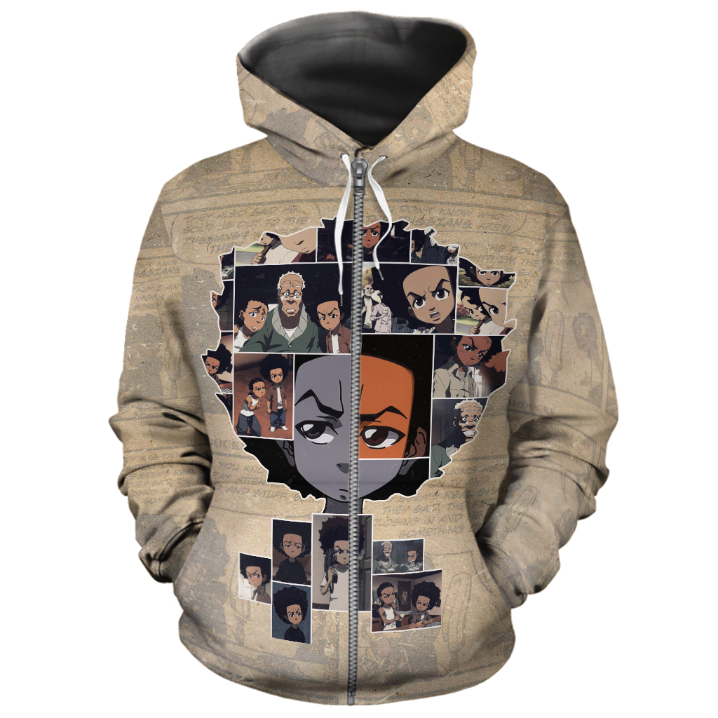 African Hoodie 90s Huey Freeman Zip Hoodie