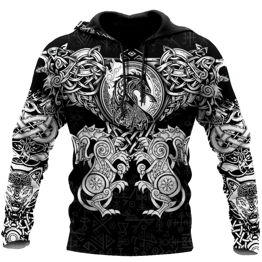 Viking Clothing All Over Printed Viking Wolf Hoodie RLT12
