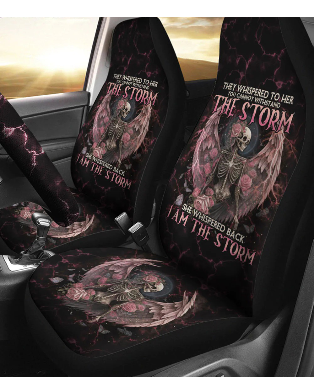 They whispered To Her Skeleton Roses Car Seat Cover