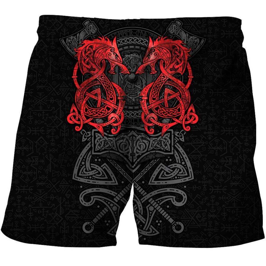 Viking Clothing Red Fenrir Viking Wolf Tattoo Shorts RLT12
