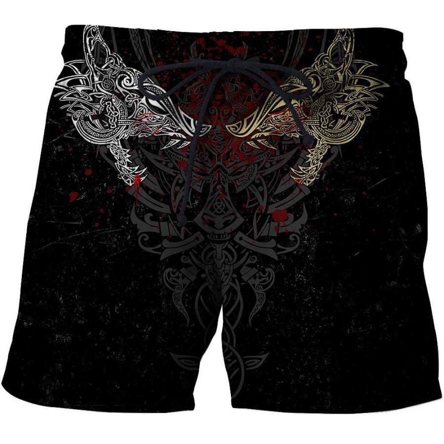 Viking Clothing Geki and Freki Viking Wolf Iii Tattoo Shorts RLT12