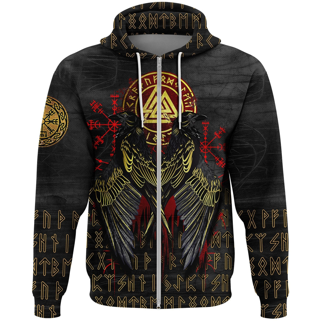 Viking Zip Hoodie - Vikings Valknut and Ravens Tattoo RLT12