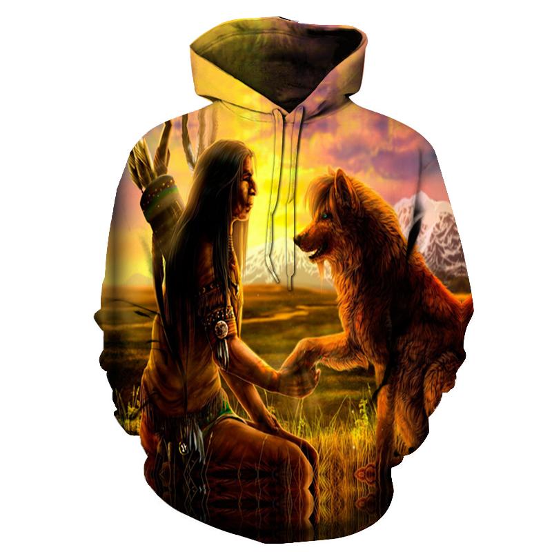 The Hunter Wolf Native American All Over Hoodie LT10