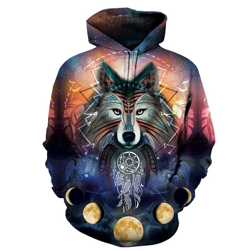 Wolf Moons Galaxy Native American Pullover Hoodie LT10