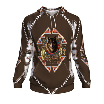 Wolf Dreamcatcher Brown Native American Pride All Over Hoodie LT10