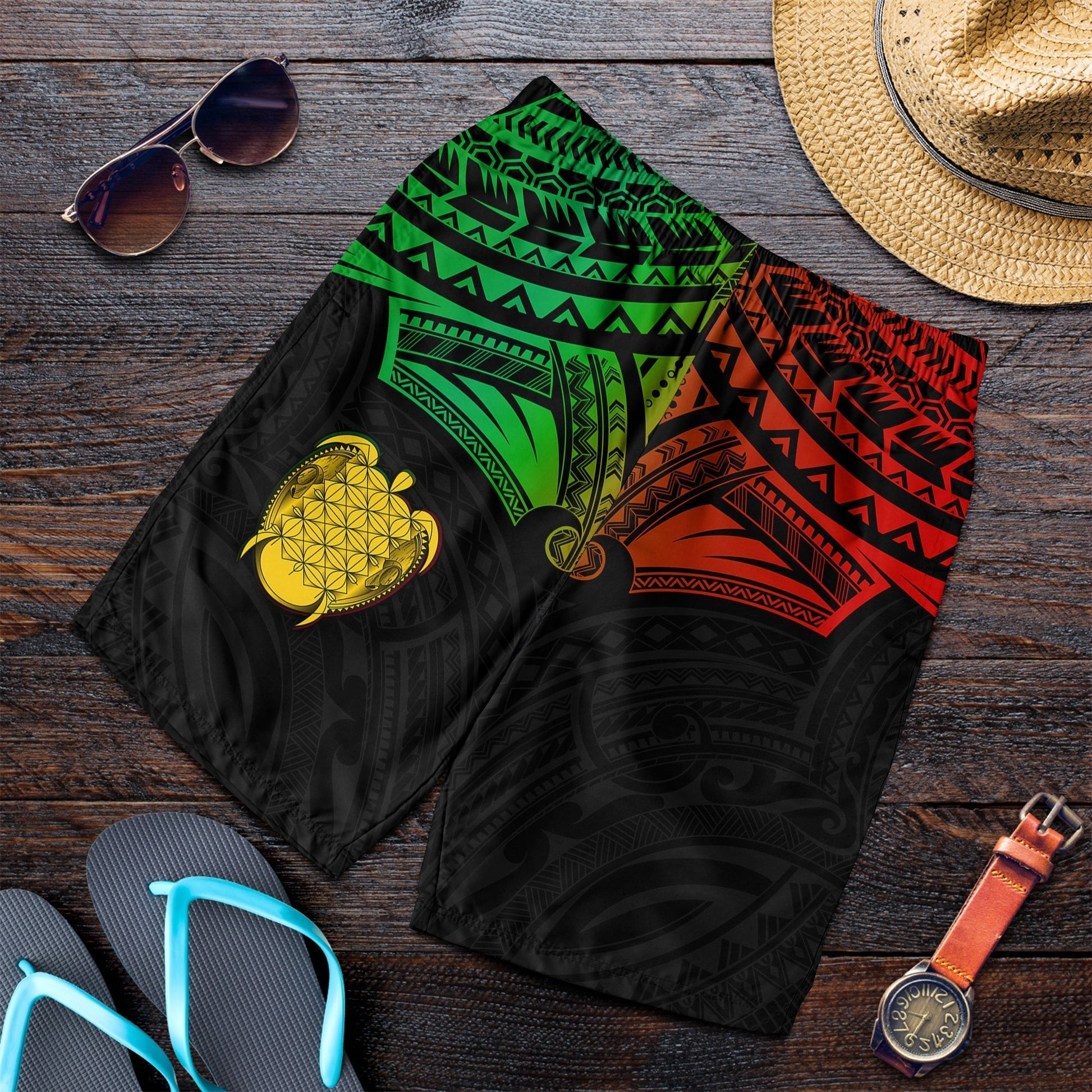 Vanuatu Heart Polynesian Men Shorts Turtle Sand Drawings LT13