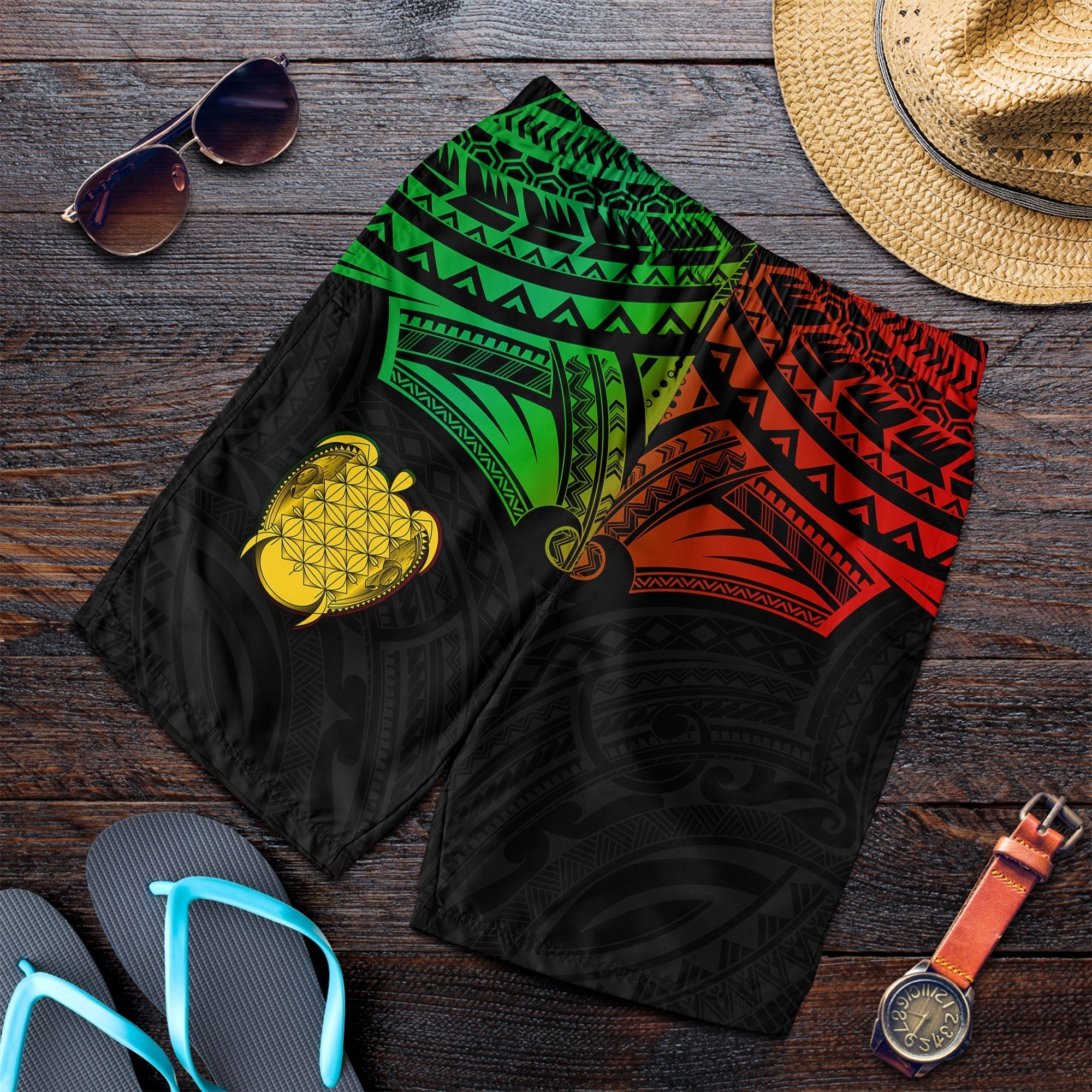 Vanuatu Heart Polynesian Men Shorts Turtle Sand Drawings LT13