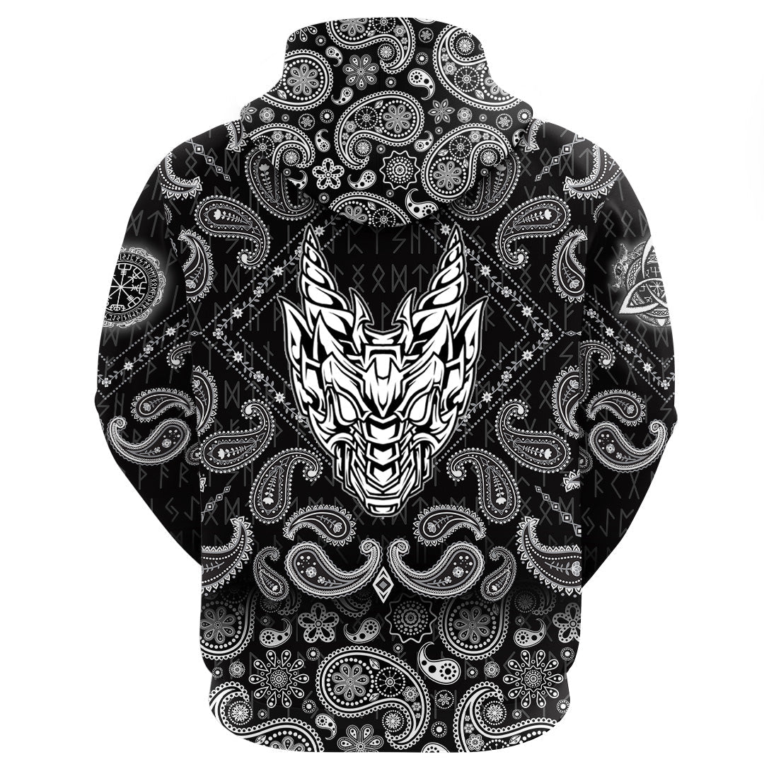Viking Hoodie Abstract Horned Dragon with Bandana Paisley Style RLT12