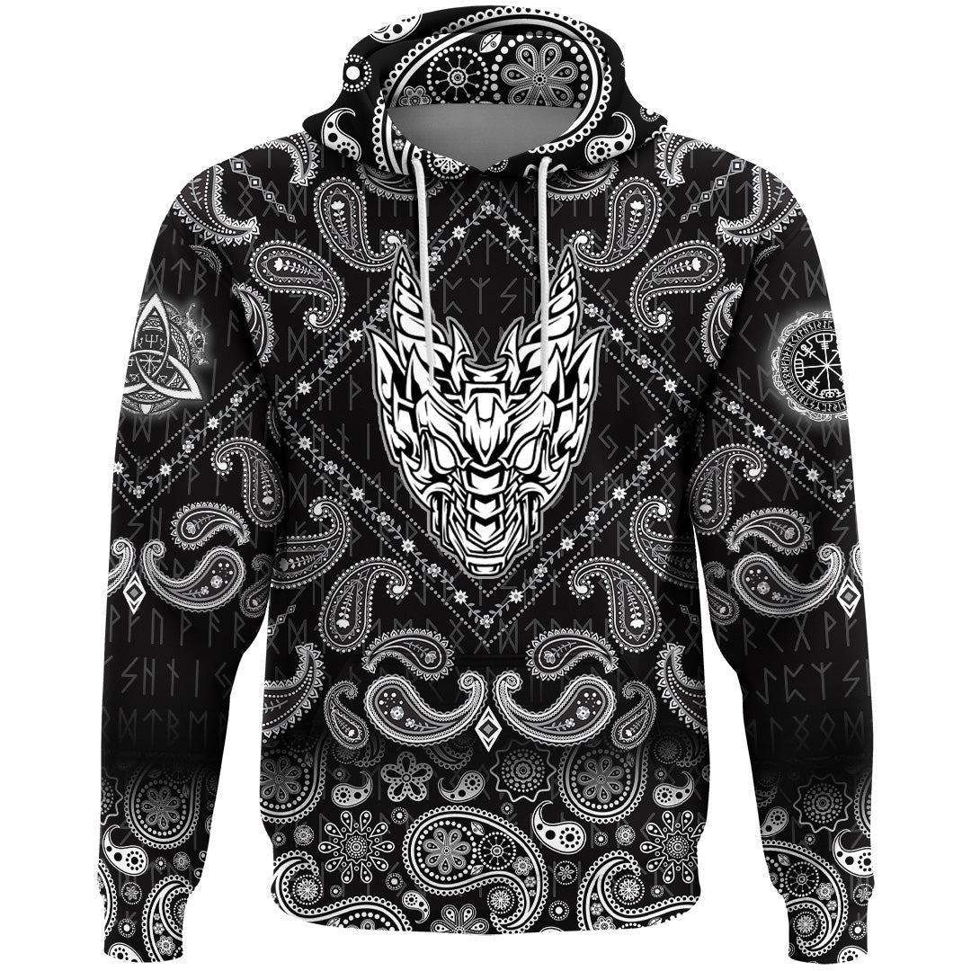 Viking Hoodie Abstract Horned Dragon with Bandana Paisley Style RLT12